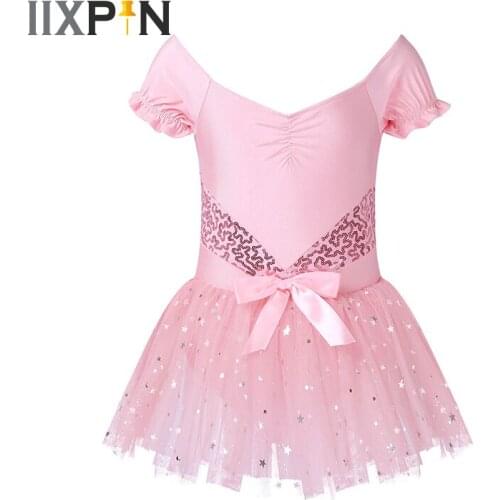 Ballet Dress Kids Shiny Sequins Short Sleeve Dance Ballet Tutu Dress Gymnastics Leotard Girls Dancewear Ballerina Party Costumes