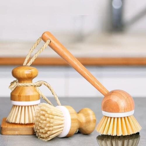 BalleenShiny 2-piece Kitchen Bamboo Pot Washing Brush Household Sink And Stove Long-handled Cleaning Brush Non-oily Soft Brush