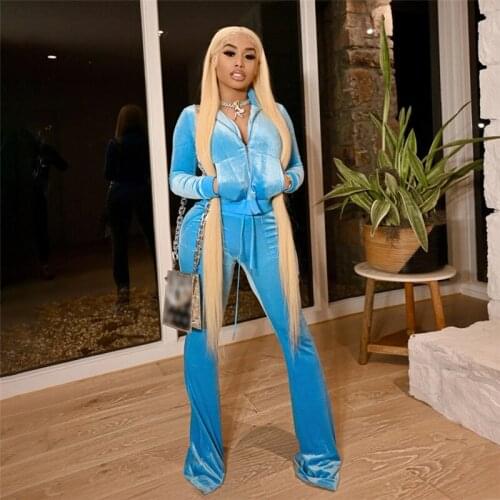 Velvet 2 Pieces Set Women Hoodies+Pants Matching Sets Suits Zip Up Athletic Workout Tracksuits Autumn 2021 Baddie Clothing Hot