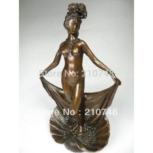 Free shipping Elegant Chinese old bronze statue of Our Lady of nude bathing Ancient Princess