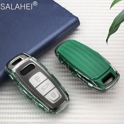 TPU Carbon Fiber Car Key Cover For Audi A6 C8 A7 A8 Q8 2018 2019 Car Key Shell Cover Auto Accessories
