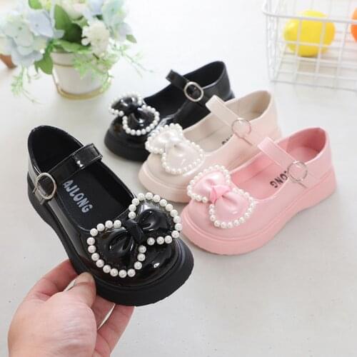 2021 Princess Kids Leather Shoes for Girls Crystal Casual Glitter Children Low Heel Girl Shoes Butterfly Knot Pink Silver D02205