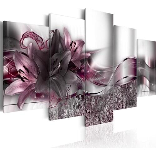 DIY Sticker Picture Modern Diamond Wall 5 Pcs Painting Purple Lily Flower 5D Full Round Drill Home Decor Embroidery Cross Stitch