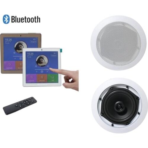 Home audio media player 2-CH Mini touch screen wall amplifier with 5" ceiling speaker pair,Support USB/SD/AUX/FM radio/bluetooth