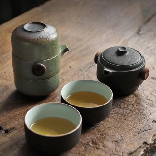 Travel Ceramic Tea Pot Set Chinese Kung Fu Teapot, 1 Pot 2 Mini Cups Porcelain Teacups with Tea Infuser Portable Bag for Outdoor