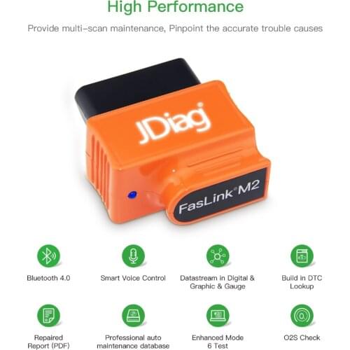 JDiag Faslink M2 Bluetooth 4.0 OBDII Car Diagnostic Tool OBD2 Automotive Code Reader PK Easy Diag iDiag
