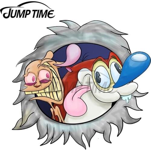 JumpTime 13 x 12cm For Ren Stimpy Torn Circle Design Vinyl Car Stickers Fine Anime Decoration Scratch-proof Laptop Vehicle Decal