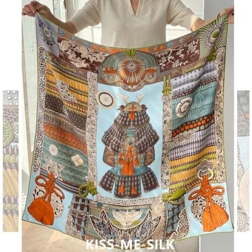 KMS Beautiful spring and summer color avocado green armor samurai silk twill scarf large square shawl 90*90CM/50G