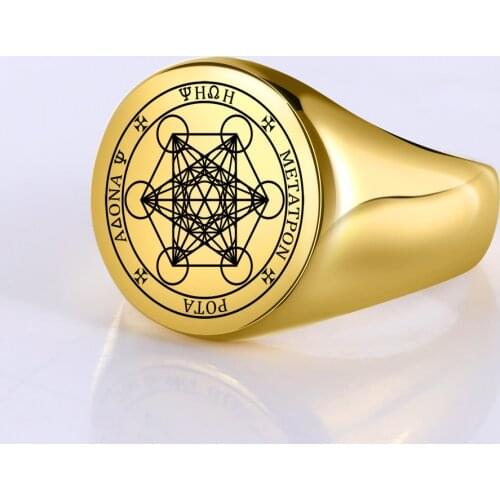 LIKGREAT Archangel Metatron Angel of Life Solomon Punk Ring for Men Stainless Steel Engraving Viking Mens Signet Ring Jewelry