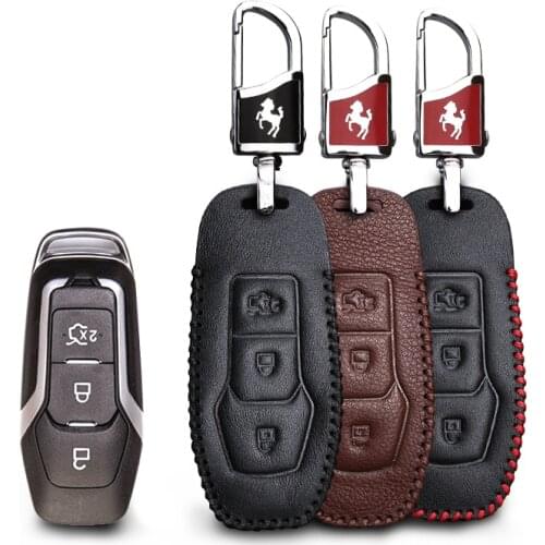 KUKAKEY Leather Car Key Case Fob Cover For Ford Fusion Mondeo EVEREST Ecosport Ranger Escape Remote Smart Protected Bag Holder