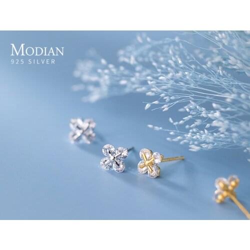 Modian Fashion 925 Sterling Silver Anti-Allergy Bright Zircon Mini Plant Clover Stud Earring for Women Korea Style Fine Jewelry