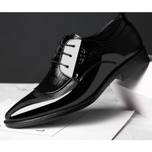Mens Dress Shoes Fashion Pointed Toe Lace Up Mens Business Casual Shoes Brown Black Leather Oxfords Shoes Big Size 38-48 Brand