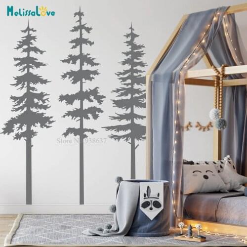 Set of 3 Pine Tree Home Decal Woodland Nursery Nature Forest Mural Wall Sticker Vinyl wallpaper BA754