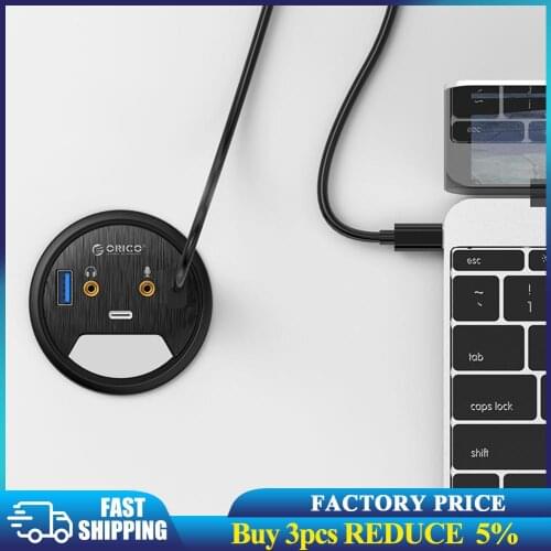 Desktop Grommet USB 3.0 HUB Type-C Audio Port Desk Mount Dongle Splitter Multi-Function Power Table Mounting Adapter