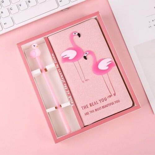 New Arrival Cute Pink Two Flamingo Notebook gel pen set with box Diary Weekly Planner School Office Supplies Kawaii Stationery