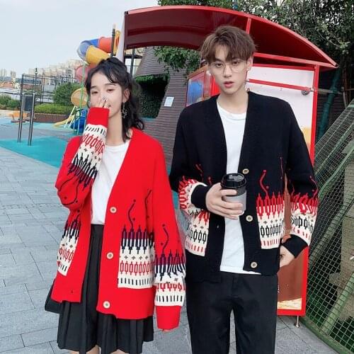 New autumn/winter long-sleeved Christmas New Year sweater cardigan retro male and female student dress trend couples knitwear