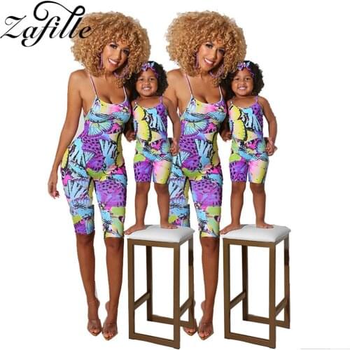 ZAFILLE Mother and Daughter Clothes African Stylish Butterfly Print Mommy and me Jumpsuit Family Look Mum and Kids Clothes