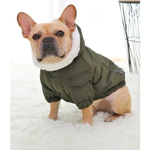 Autumn And Winter Dog Clothing Padded Hooded Coat Warm French Bulldog Chihuahua Solid Color Clothing Pet Clothing