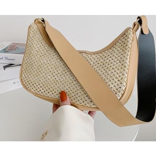 Woven Rattan Bag Straw Shoulder Bag Small Beach HandBags Women Summer Totes Handmade Messenger Chain Handbag 2021