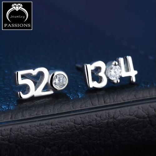 Hot Fashion Arabic Numerals 925 Sterling Silver Ear Studs Earings Charm Cubic Zirconia Stud Earrings For Lover Jewelry Girl Gift