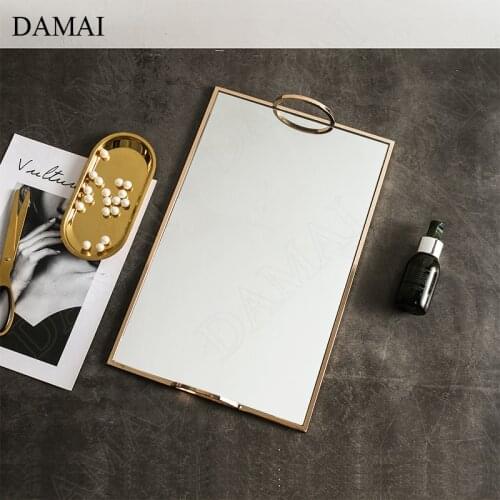 Golden Stroke Simple Mirror Tray Nordic Modern Rectangle Tea Set Teacup Storage Tray Dressing Table Cosmetic Perfume Glass Plate