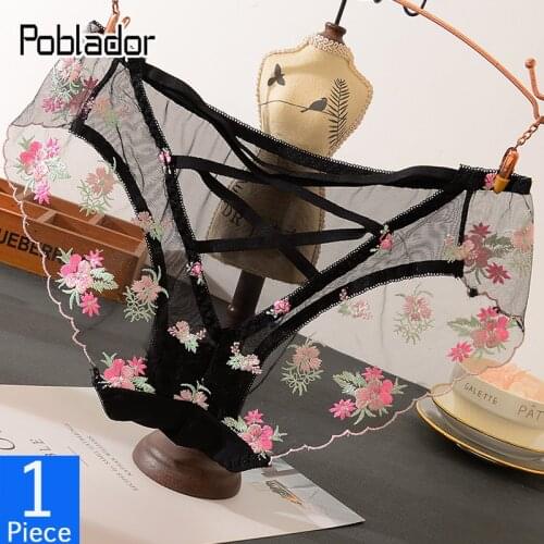 Poblador Sexy Fashion Womens Transparent Temptation Panties Underwear Hollow Out Floral Briefs Mid Waist Comfort Lady Lingerie