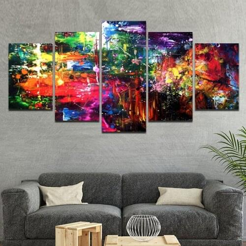 Modern Abstract Canvas Painting Hd Art Poster Color Graffiti Painting and Printmaking Home Decor Mural Five-Piece Set No Frame