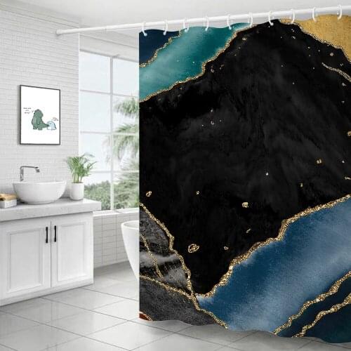 Modern Nordic Style Marble Pattern Geometric Figure Shower Curtain Windproof Bathroom Decoration Home Furnishing