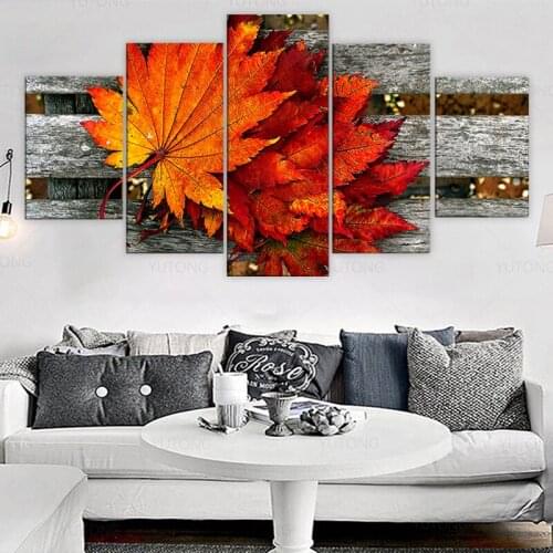 Modern Modular Pictures HD Printed 5 Pieces Maple Leaf Still Life Canvas Painting Art Decoration Living Room Wall Frame Artworks