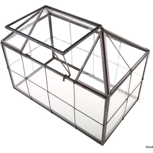 Glass Terrarium Jewelry Box Clear Glass Box Geometrical Box ,House Shape Close Glass Geometric Terrarium Tabletop Succulent Box