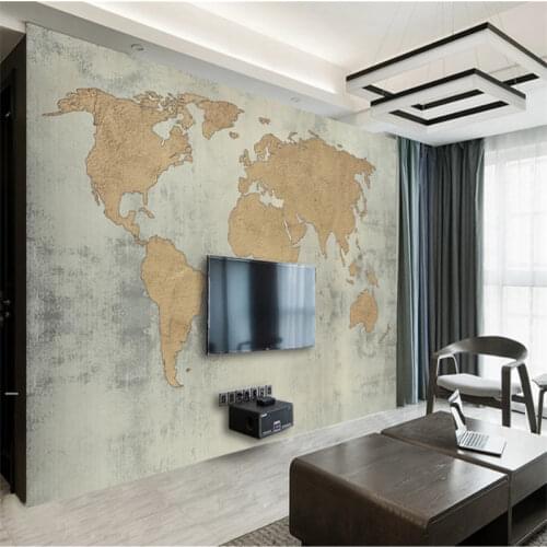 Vintage Industrial Style 3D Nostalgic Yellow Cement Wall World Map Wallpapers for Living Room Bedroom 3D Wall Papers Home Decor