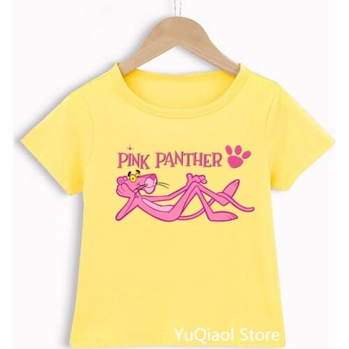 Funny Cartoon Pink Panther T Shirt Children Summer Top Lovely Pink/Yellow/Blue/Green Tshirt Baby Boys Clothes Girl T-Shirt Tees