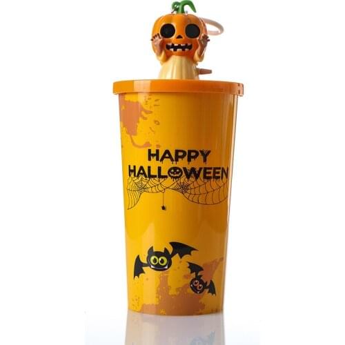 601-700ml Pumpkin Sippy Cups for Halloween Clockwork Key Ring Doll with Lid Plastic Halloween Fun Pumpkin Toy Water Bottle