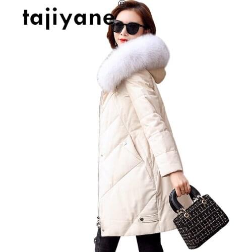 Winter Leather Genuine Jacket Women 2021 White Duck Down Coat Woman Real Fox Fur Collar Hooded Parkas Femme Veste TN835
