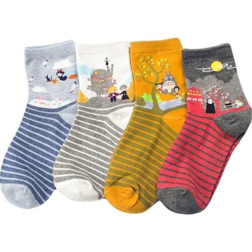 Womens Sock Japanese Classic Hayao Miyazaki Comic Xmas Gift Birthday Girls Women Cartoon Socks My Neighbor Totoro/Spirited Away