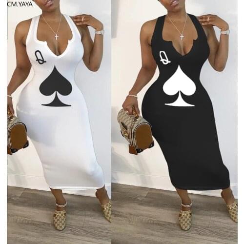 Sexy Buttocks Bodycon Dress V-Neck Poker Heart Q Print Plus Size Summer Dress African Clothes For Women White Dresses Vendors