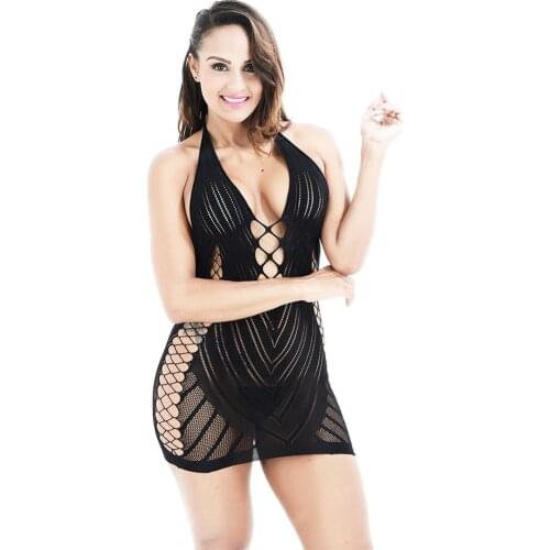 Women Sexy Hollow Halter One Piece Underwear Sleepwear Lingerie Babydoll Chemise Dress