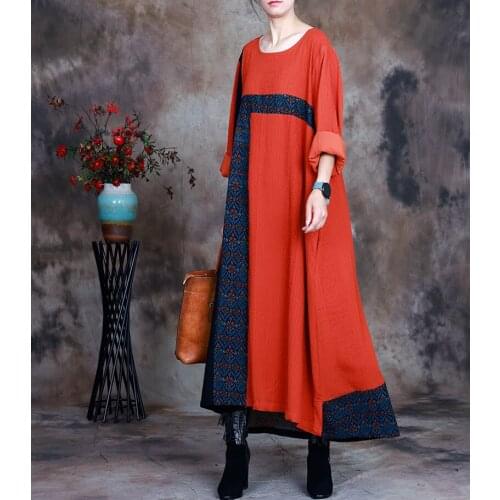 Women Loose Patchwork Retro Dress Ladies Irregular Length Spliced Loose Dresses Female Spring Autumn Dress 2021