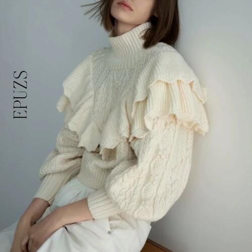 Winter warm ruffle turtleneck sweater women loose pullover 2019 long sleeve knitted sweater casual korean sweaterss