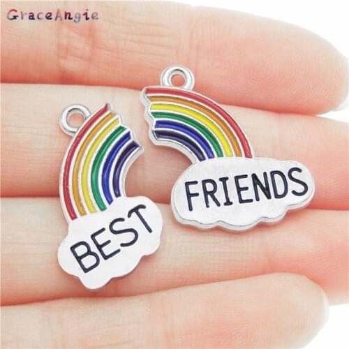 10PCS Rainbow charms for jewelry making Best Friend Chain Necklace 4pair Earrings 2pcs Necklace Pendants Friend Birthday Gift