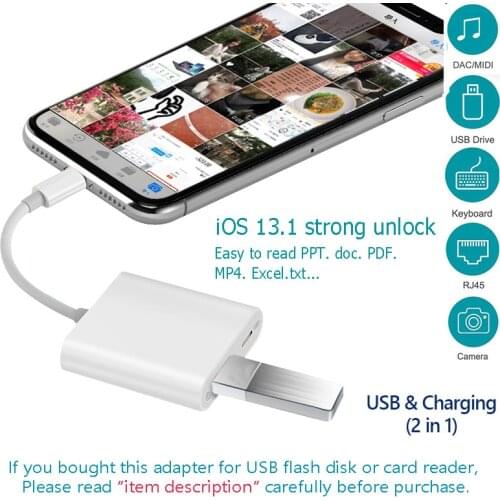 2 in 1 USB Charger Adapter For iPhone OTG Adapter 3.0 USB Charging Cable Data Transfer for iPhone iPad Keyboard USB Flash Drive