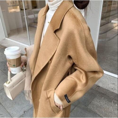 2021 water ripple double-sided cashmere coat womens long high-end star same autumn and winter wool coat