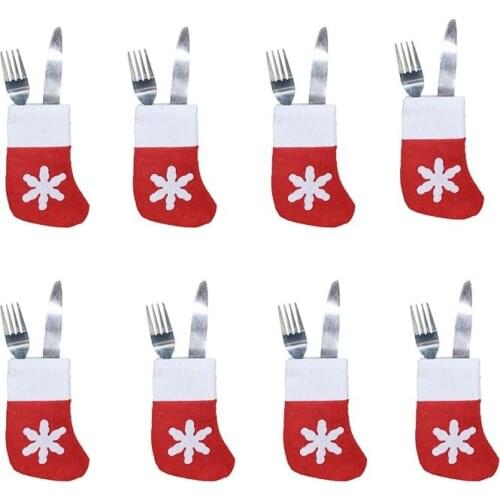 APRICOT 1pcs Tableware knife fork Cover Snow Christmas stocking Candy Bag for Child Merry Christmas Decoration
