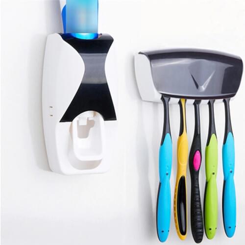 Bathroom Gadgets Automatic Toothpaste Dispenser + 5pcs Toothbrush Holder Set Wall Mount Rack Bath Oral Bathroom Accessories