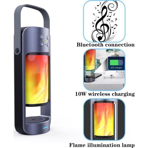 Bluetooth Wireless Speaker Flame Lamp Apeaker, Portable Speaker Outdoor Player, 10W Wireless Charging 3600 mAh Ion Battery