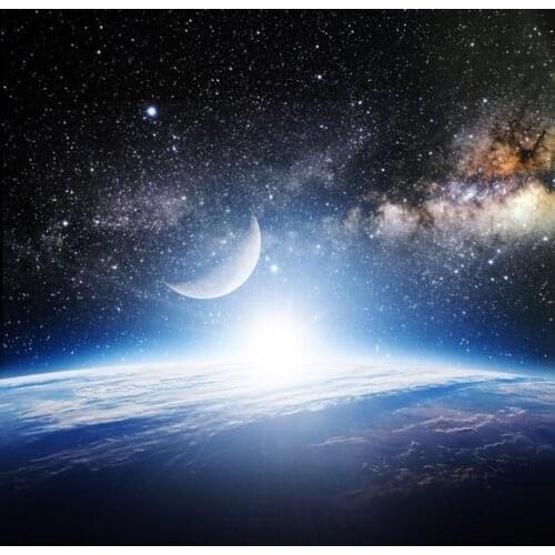 Shiny galaxy night sky astronomy stars universe crescent moon backdrops Computer print party background