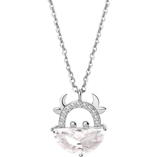 BSC14 S925 Sterling Silver New Cute Cow Necklace Simple Wild Fresh Clavicle Chain Creative Animal Zircon Pendant