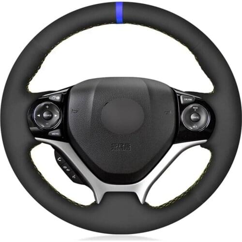 Car Steering Wheel Cover Hand-Stitched Non-slip Black Genuine Leather Suede For Honda Civic Civic 9 2012 2013 2014 2015