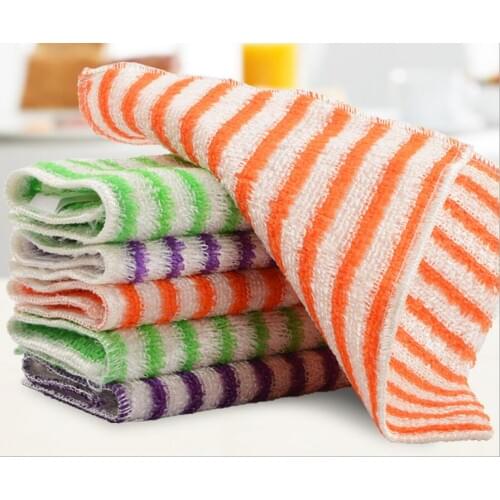 Color stripes non-stick oil dish towel double thick bamboo fiber kitchen cleaning rag scouring pad 8pcs