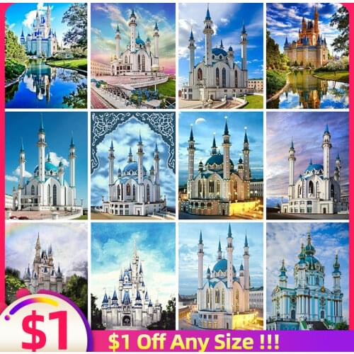 EverShine Diamond Mosaic City Building 5D DIY Diamond Painting Full Square Mosque Cross Stitch Rhinestones Art Home Decoration